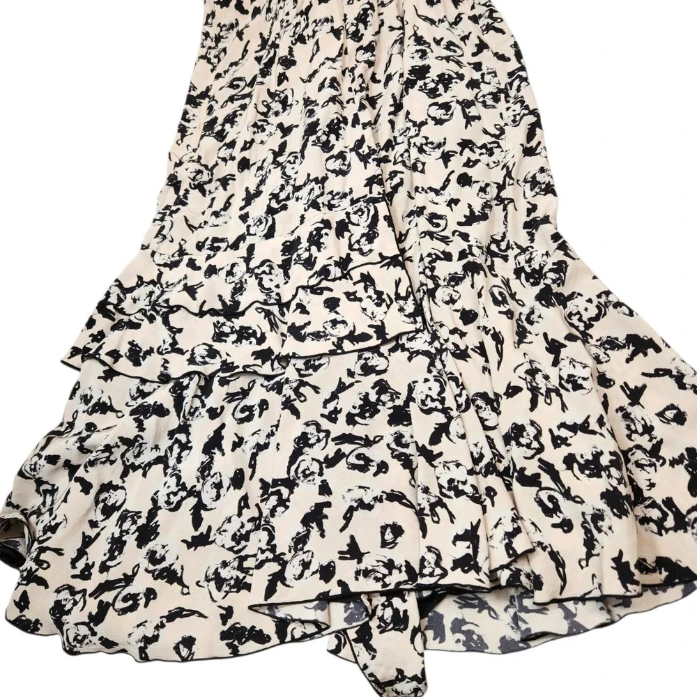 PROENZA SCHOULER Size 6 Scribble Rose Ruffle Midi Floral Asymmetrical 100% Silk